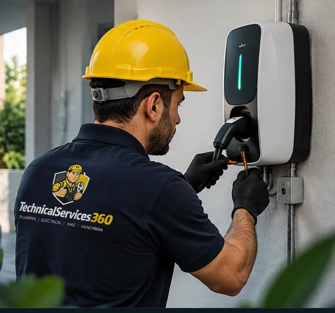 Technician installing an EV charger in Dubai